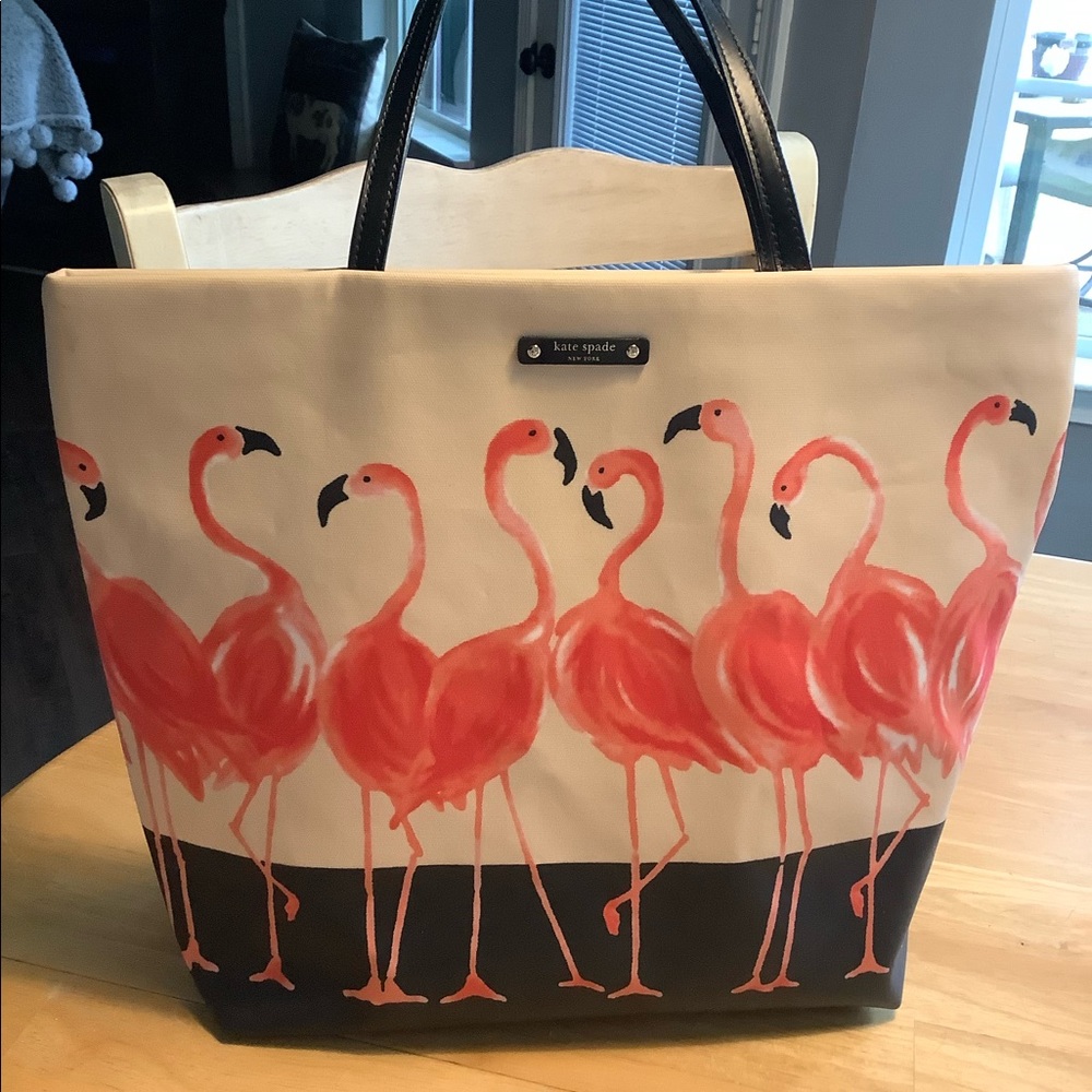 Kate Spade Take A Walk on The Wild Side bon shopper flamingo Canvas Tote